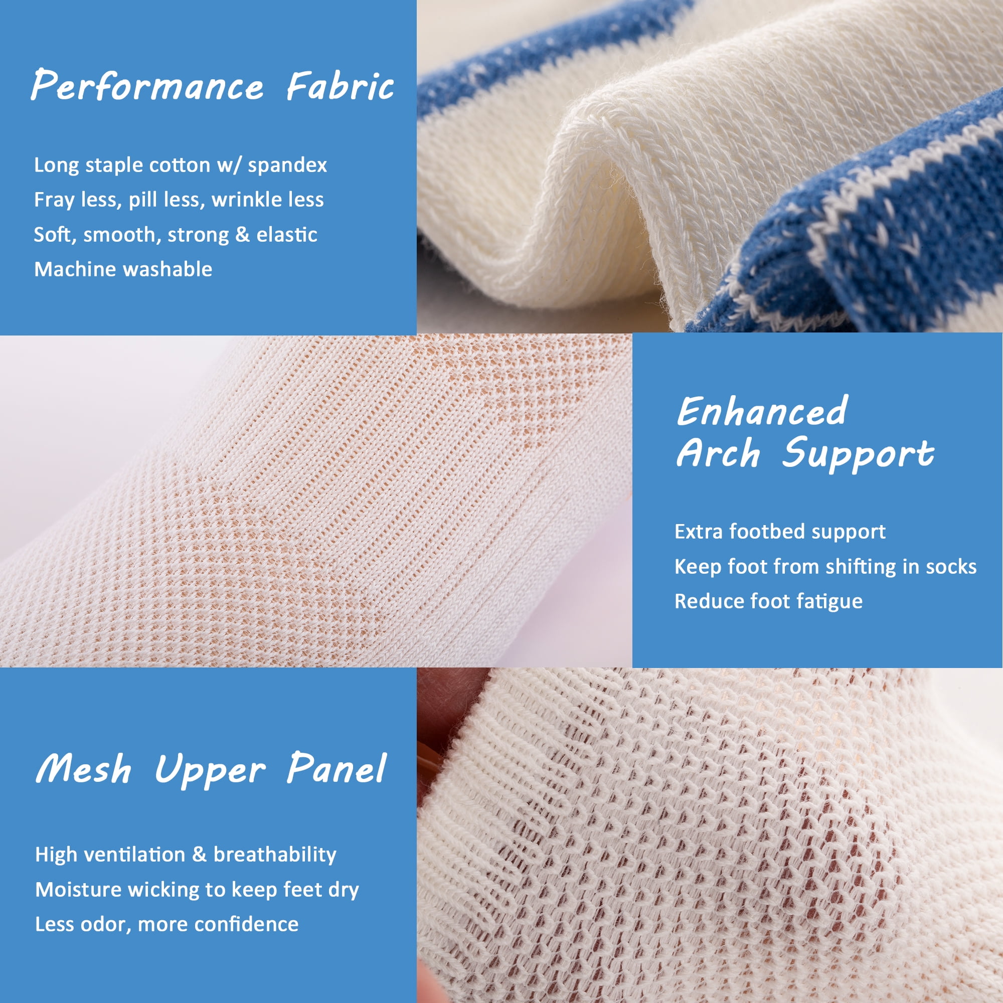 UI U&I Socks Men's Performance Athletic Low Cut Ankle Socks 6 Pairs Cushion Cotton Socks with Tab White 12-15
