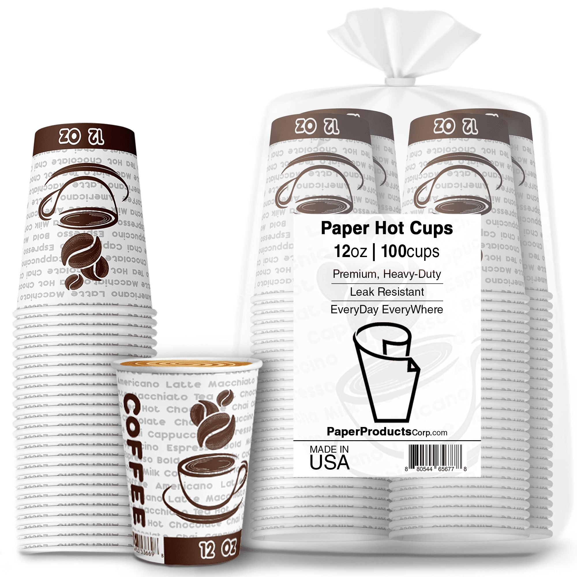 Paper Cup Hot Coffee Bean Pattern Hot Cold 16 oz