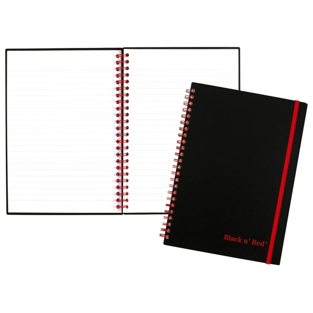 Cuaderno de negocios Black n Red - 70 hojas - Encuadernación con alambre - Peso base de 24 lb - A5 - 5 7/8 x 8 1/4 - Papel blanco - Carpeta roja - Cubierta de polipropileno negro - Cubierta perforada