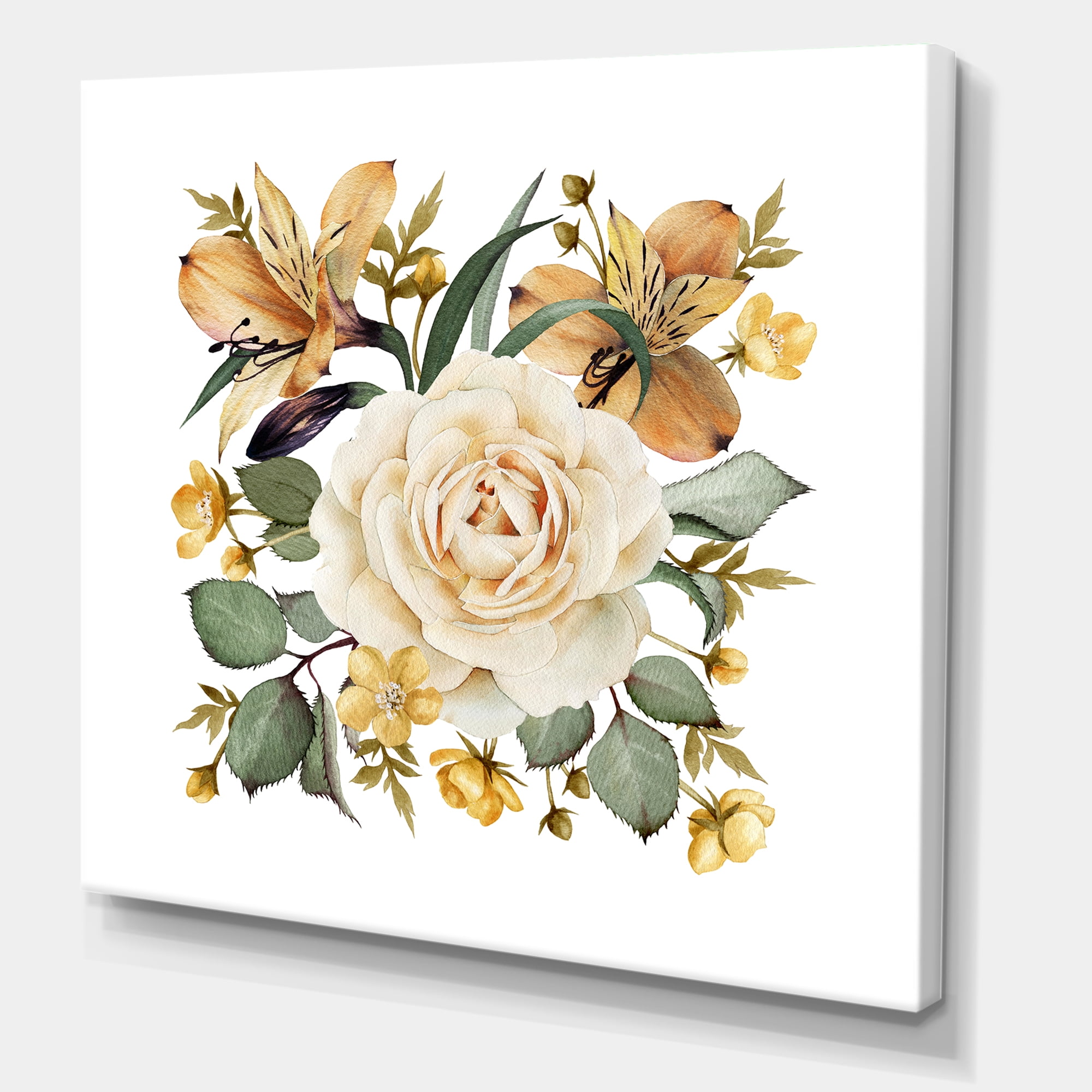 Designart ' Ancient White Rose ' Traditional Canvas Wall Art Print
