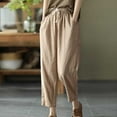 thumbnail image 4 of Womens Cotton Linen Harem Pants Summer Casual Tapered Cropped Baggy Lounge Trouser Lightweight Loose Yoga Capri Pants, 4 of 7