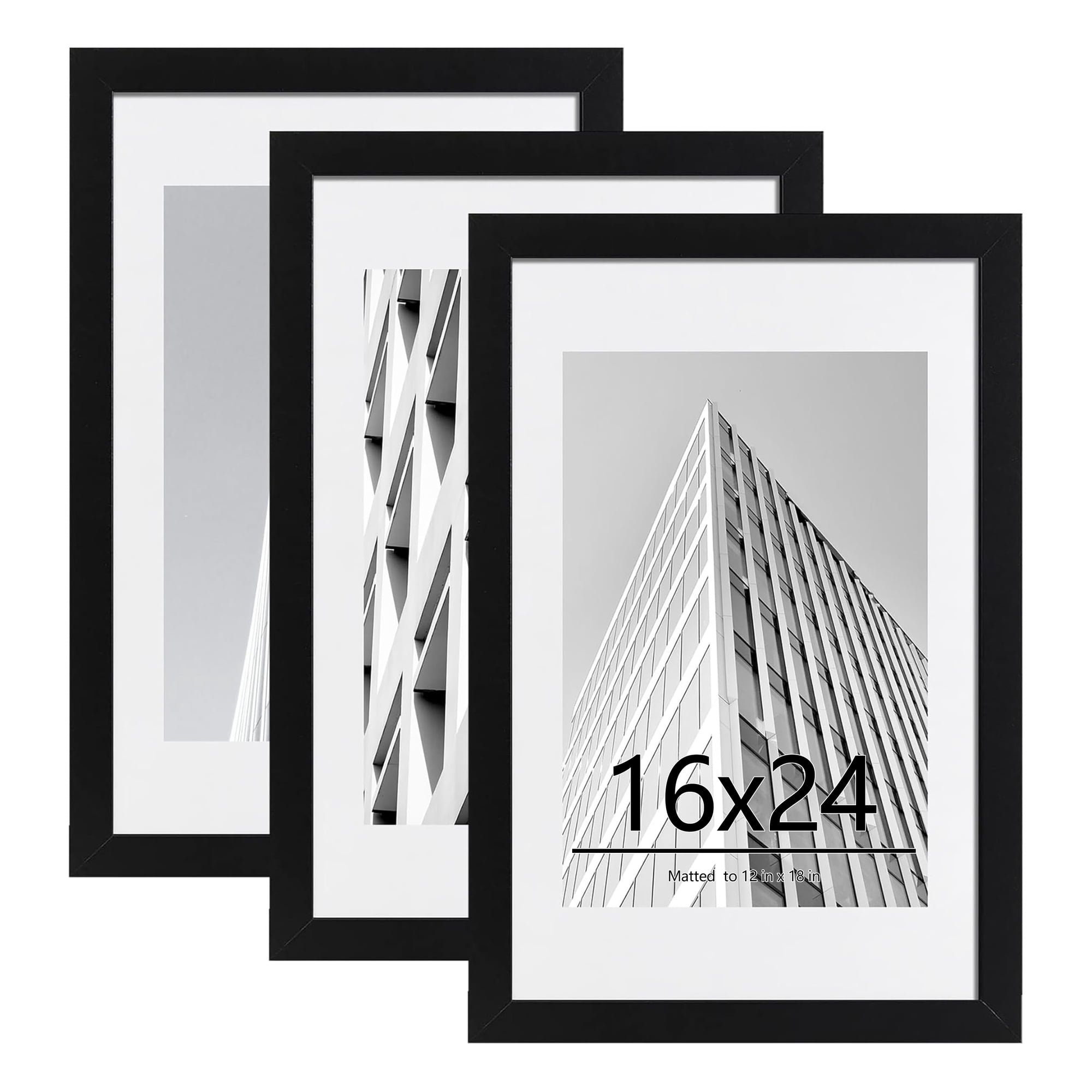 ELSKER&HOME 16x24 Poster Frame 3 pack, Black Picture Frame Display Poster 12 x 18 with Mat or 16 x 24 Without Mat, Horizontal and Vertical Wall Mounting