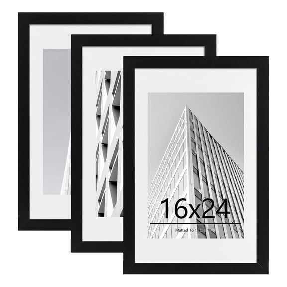 ELSKER&HOME 16x24 Poster Frame 3 pack, Black Picture Frame Display Poster 12 x 18 with Mat or 16 x 24 Without Mat, Horizontal and Vertical Wall Mounting