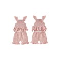 thumbnail image 2 of BemeyourBBs Toddler Baby Girls Summer Clothes Cotton Linen 2 Pieces Outfit Cute Bow Print Flying Sleeve Smocked Tank Tops with Ruffle Shorts Set, 2 of 9