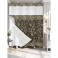 thumbnail image 2 of No Hook Shower Curtain with Snap-in Liner, Sage Green Floral Waterproof Fabric Bathroom Curtains, Ethnic Tribe Abstract Art Flowers Bath Curtains & Mesh Top Window 66"x72", 2 of 9