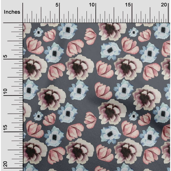 oneOone Cotton Poplin Twill Gray Fabric Flower Watercolor Dress Material Fabric Print Fabric By The Yard 56 Inch Wide