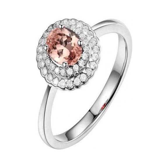 1.50 Carat Oval cut Morganite and Diamond Engagement Ring in 14k White Gold affordable morganite and diamond engagement ring