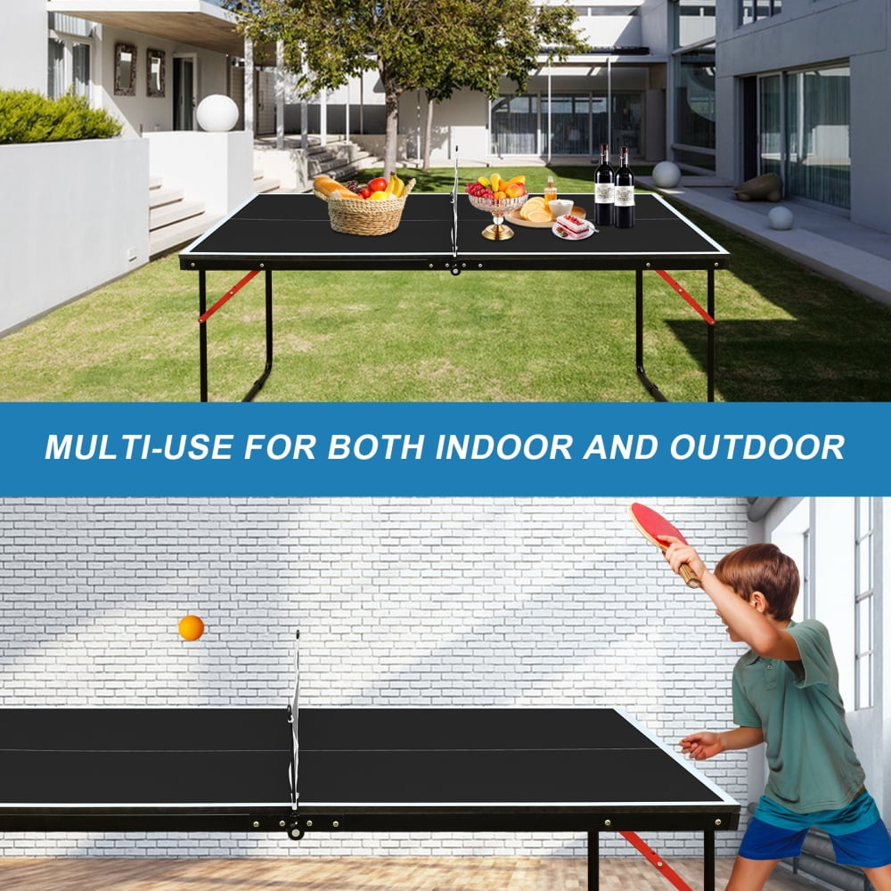 4.5ft Black Table Tennis Table Foldable & Portable Ping Pong Table Set with Net and 2 Ping Pong Paddles for Indoor Outdoor Game