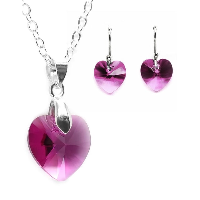 Juego Zvezda Heart color Fuchsia plata .925 Zvezda ZJU-HEAR-FUC