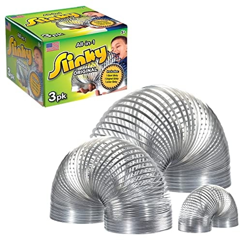The Original Slinky® Brand Fidget Toy Pack: 1 Giant, 1 Classic y 1 Slinky Junior Walking Metal Spring Toy, Juguetes para niños de 5 años en adelante Just Play NA