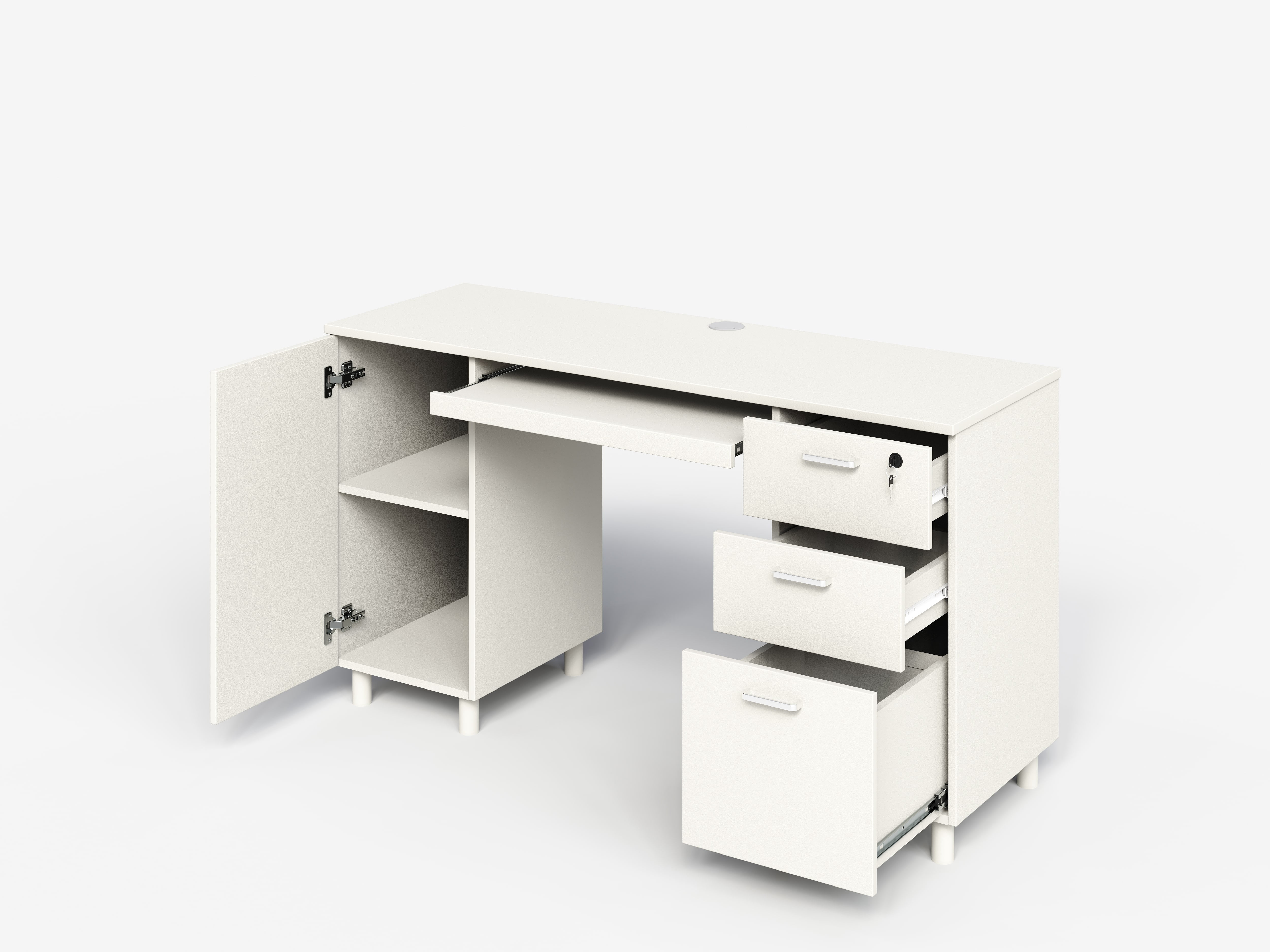 Modern Design Venice Computer Desk Great for Home Office Desk by Crafts and Comfort - 3 Drawers and CPU Storage Cabinet - Laptop Workstation with Keyboard Tray and Cable Hole - White