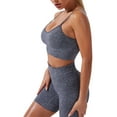 thumbnail image 5 of FYMNSI 3 Piece Summer Outfits Short Sets for Women Seamless Workout Sweat Suits Athletic Crop Top Sport Bra with Biker Shorts M Gray, 5 of 6