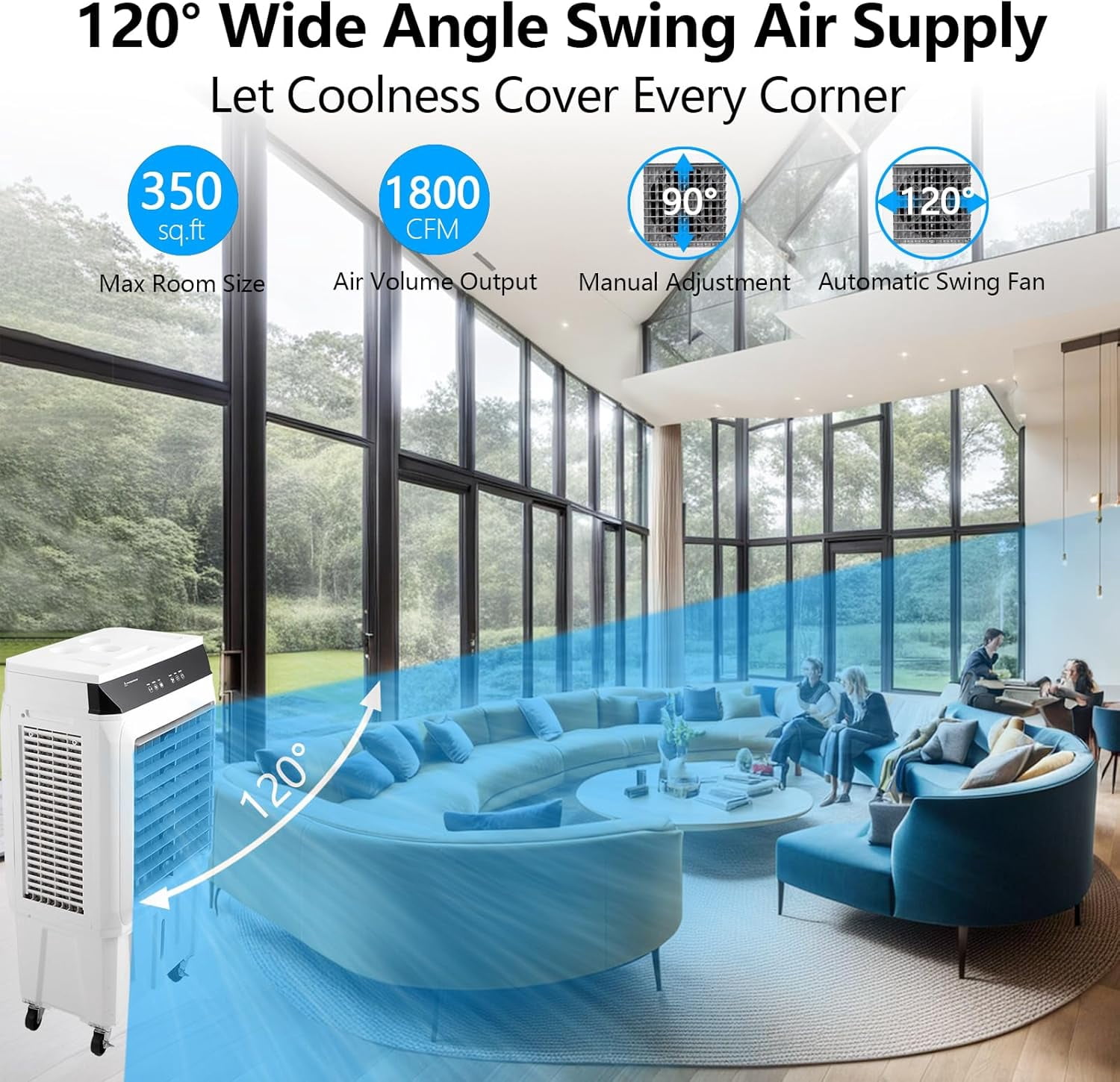 AOILE Evaporative Air Cooler, 1800 CFM 8.4 Gallon Swamp Cooler with Remote Control and 4 Ice Packs, 3 Wind Speeds and Modes, 12H Timer for Outdoor Indoor Use