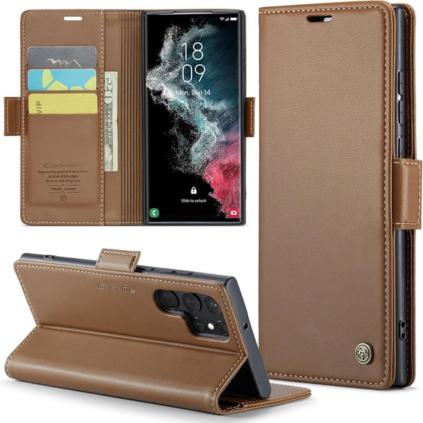 Funda tipo cartera para Samsung Galaxy S22 Ultra 5G con bloqueo RFID, tarjetero, soporte magnético, funda protectora de piel con tapa para Samsung Galaxy S22 Ultra 5G de 6,8 pulgadas