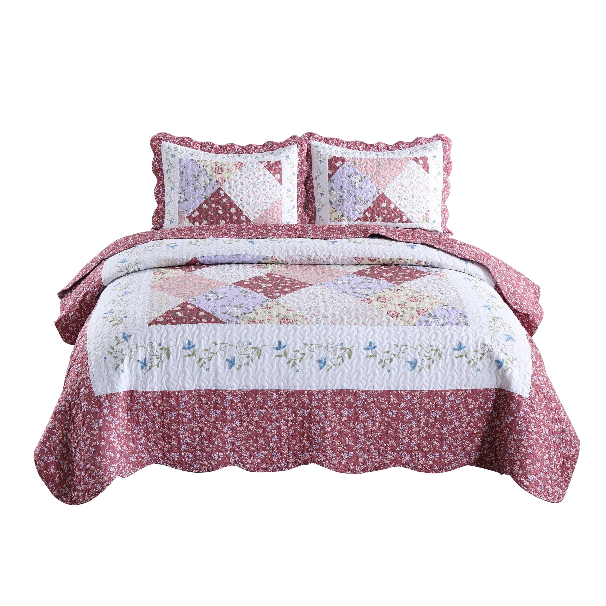 MarCielo 3 Piece Printed Quilt Set Lightweight Bedspread Set B028