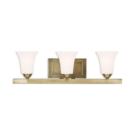 

Bathroom Vanity 3 Light With Satin Opal White Antique Brass size 25 in 300 Watts - World of Crystal
