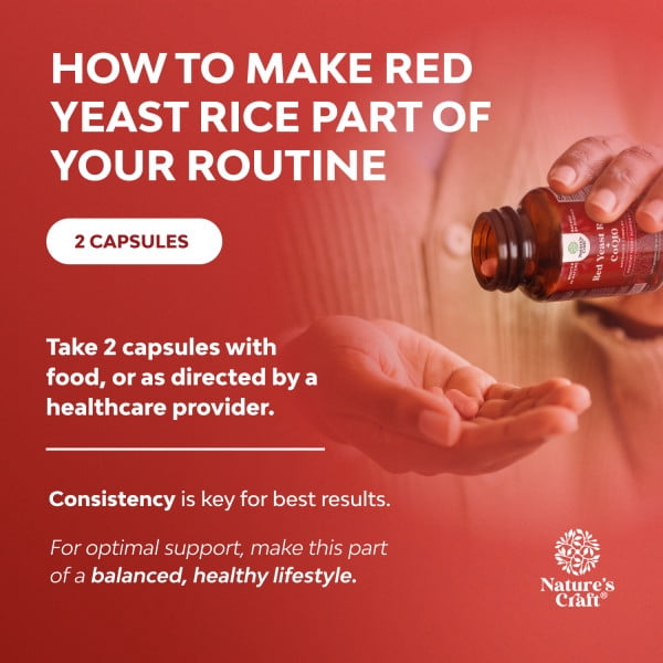 Natures Craft Red Yeast Rice Capsules 1200mg with CoQ10 100mg, Heart Health Supplement, 120 Count