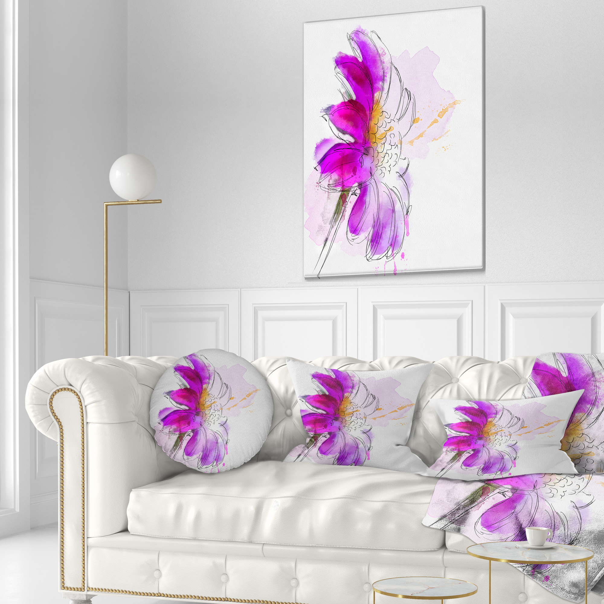 Designart Purple Watercolor Gerbera Illustration - Floral Throw Pillow - 12x20