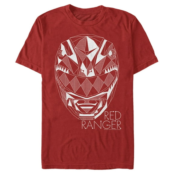 Men's Power Rangers Geometric Ranger Helmet Graphic Tee Red 3X Large