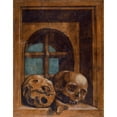 thumbnail image 2 of Hans Holbein The Younger 15x18 Gold Ornate Wood Frame and Double Matted Museum Art Print Titled - Two Skulls in a Window Niche (1520), 2 of 4