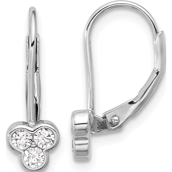 Sterling Silver Rhodium-Plated Polished Three Cz Leverback Earrings (Width 6.15) (Length 18) - Jbsp
