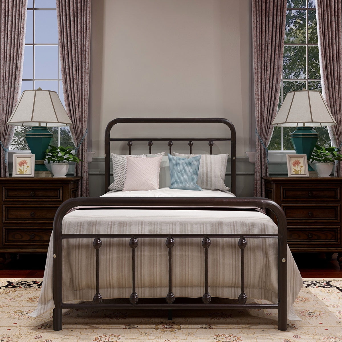 alazyhome Simple Vintage Twin Metal Platform Bed Frame, EasyAssembly