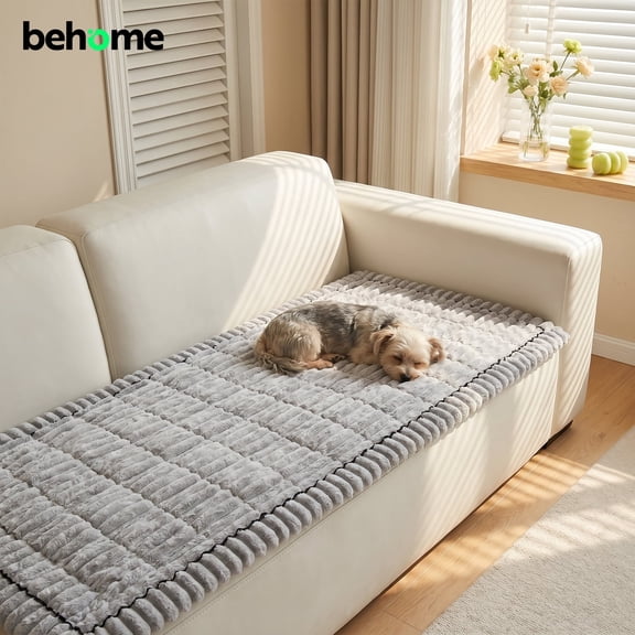Behome Thicken Flannel Couch Cover for 2 Cushion Couch, Non-Slip Washable Sofa Cover, Pet-Friendly Furniture Protector for Dogs & Cats (Grey, 27.6" x 59.1")