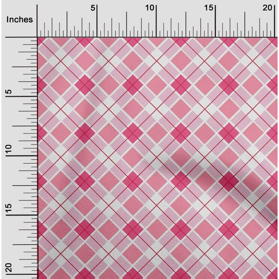 oneOone Cotton Silk Light Pink Fabric Argyle Check Sewing Material Print Fabric By The Yard 42 Inches Wide