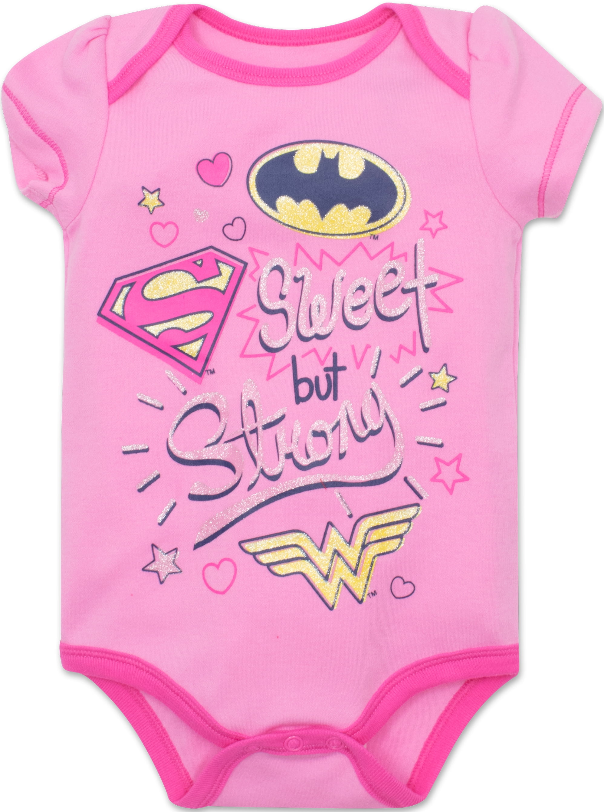Warner Bros. Justice League Baby Girls' 5 Pack Onesies - Wonder Woman Batgirl and Supergirl (0-3M)