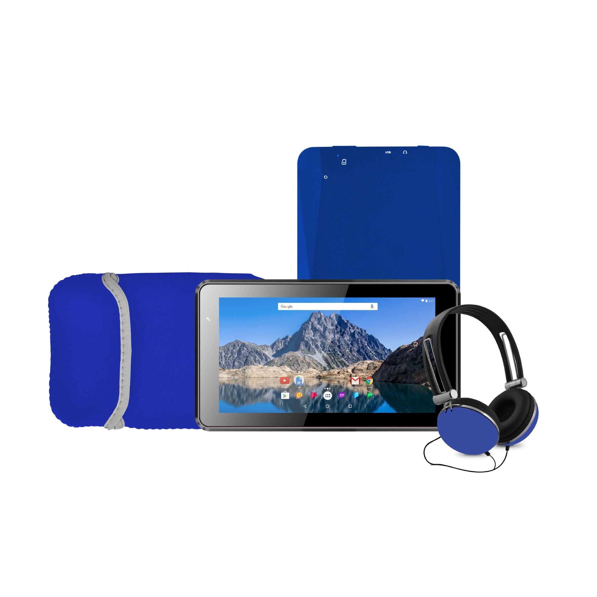 Ematic EGQ373BU 7" 16GB Tablet with Android 7.1 + Sleeve & Headphones