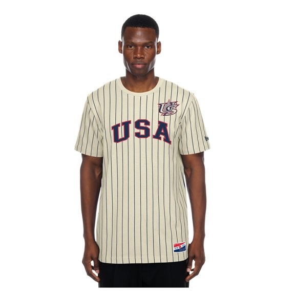 Men's New Era Cream USA Baseball Throwback Meshback Pinstripe T-Shirt