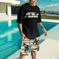 thumbnail image 2 of VBTAPA Mens Casual 2 Piece Outfits Tropical Printed Crew Neck Short Sleeve T Shirts and Shorts Tracksuit Set Summer Jogging Workout Sets Lightning Sales of The Day Black XXXL, 2 of 6