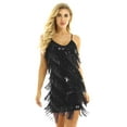 thumbnail image 2 of DPOIS Women's Spaghetti Straps Shiny Sequins Tassels Latin Dance Dress Dancewear, 2 of 6
