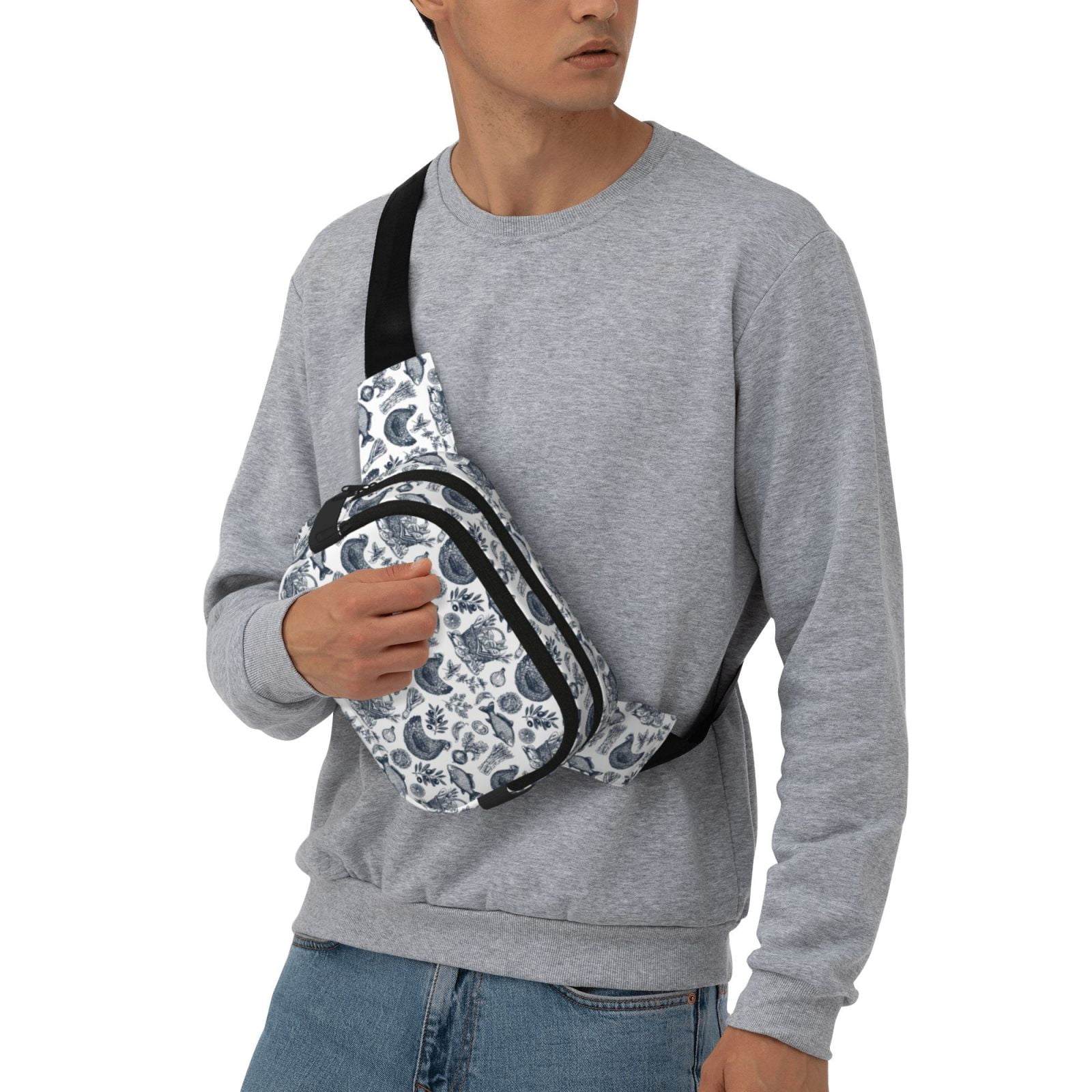 Picia Chicken And Fish Print Square Double-Layer Waist Bag Mini Adjustable Waist Belt Bag Exercise Running Travel Hiking
