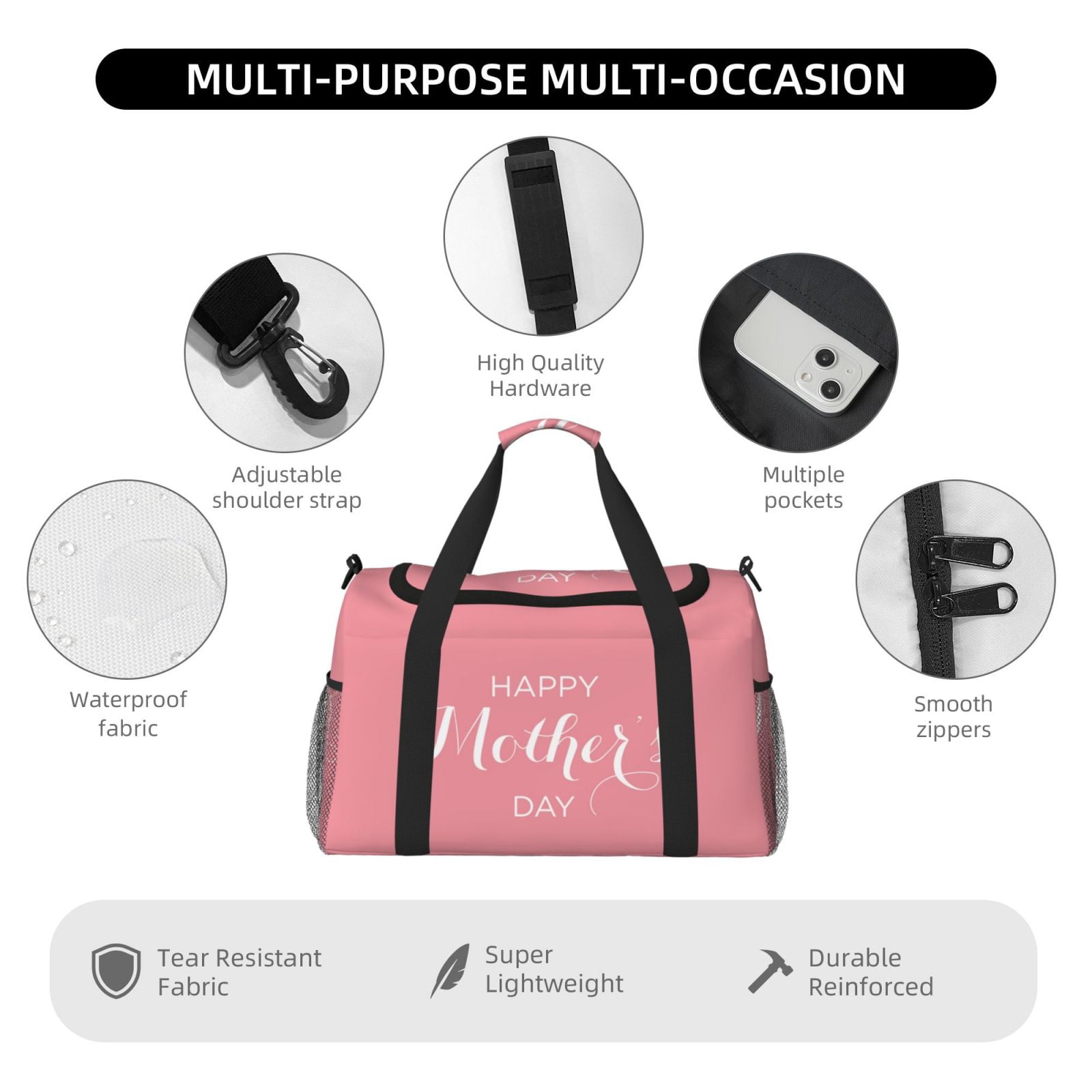 Fuzoiu Happy Mother's Day Print Travel Duffle Bag,Carry On Tote Bags,Duffel Bag,Sport Gym Bag, Hospital Bag for Labor and Delivery, Overnight Bag,Luggage Bag