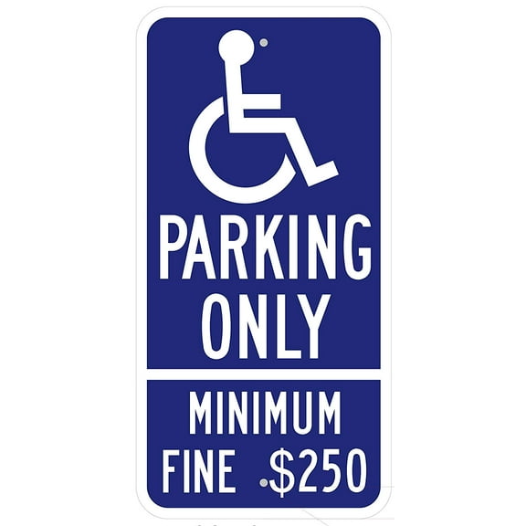 Parking Only - Minimum Fine $250 Reflective Sign. 24" high x 12" wide, White on Blue( RUST Free Aluminium-heavy duty)