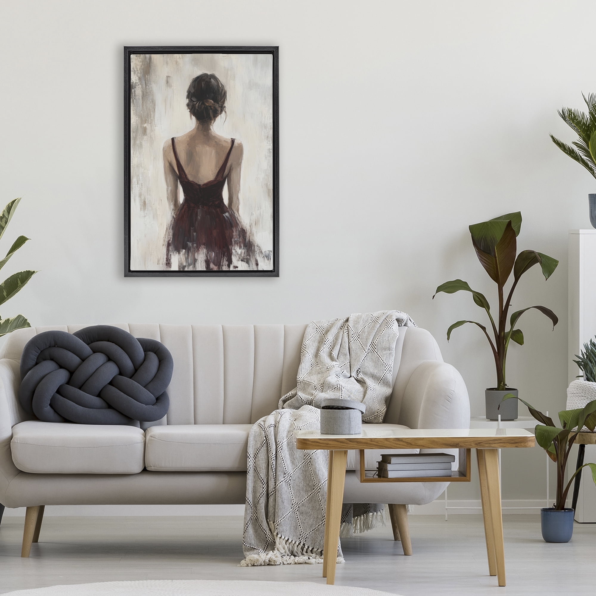 Stupell Industries Portrait of Woman in Burgundy Black Framed Floater Canvas Wall Art, design by Petal Prints Design