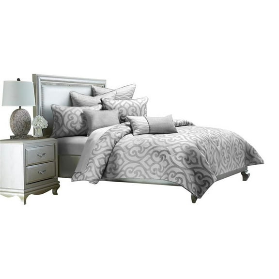 Pemberly Row 8-piece Jacquard Fabric King Comforter Set in Silver