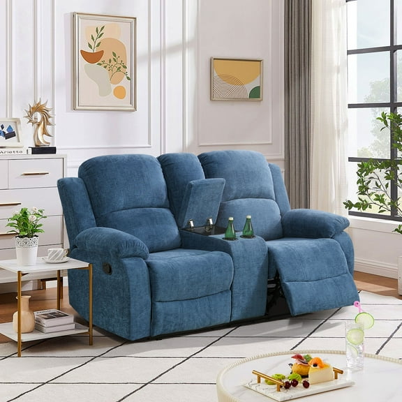 MAYEERTY 2-Seater Recliner Loveseat Sofa, Wear-Resistant Fabric with Storage & Cup Holder for Couple Leisure Spaces Living Room