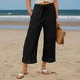 thumbnail image 2 of TYGHBN Wide Leg Capri Pants for Women Summer Linen Elastic Waisted Pull On Capris with Pockets Boho Beach Ruffle Pants Women Casual Pants for Work Out Womens Workout Pants Stretchy Business Casual, 2 of 5