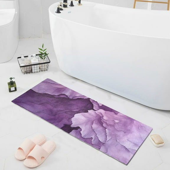 Abstract Purple Flower Bathroom Runner Rug Absorbent Non Slip Bath Mat for Living Room Kitchen 39" x 20"