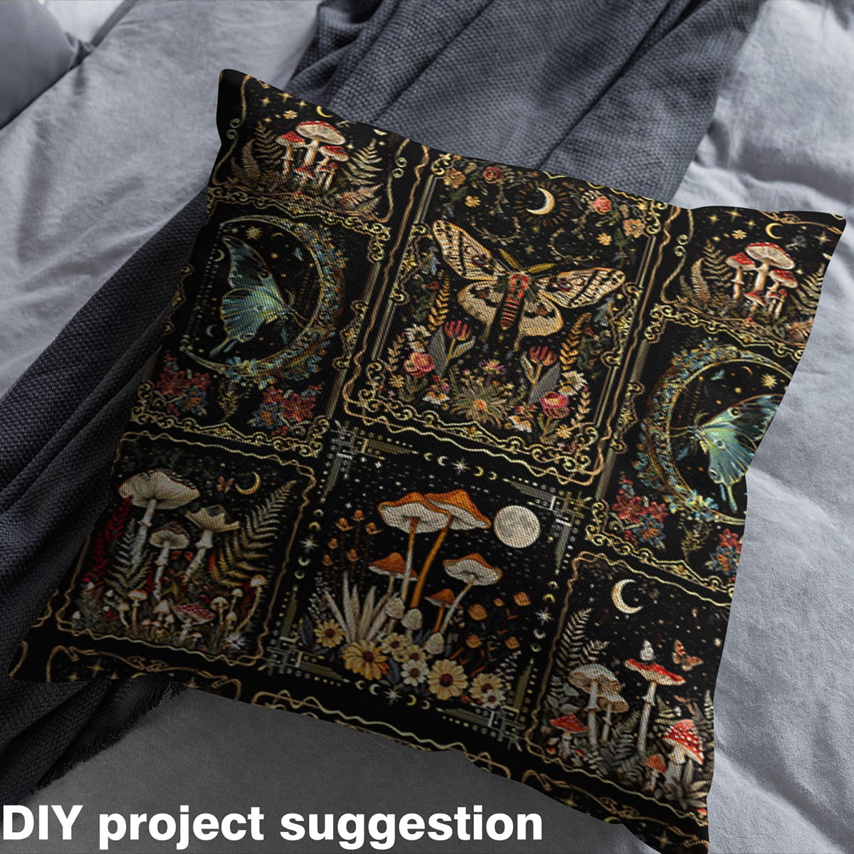 Feelyou Hippie Moth Fabric by the Yard 2 Yards for Teens, Mystic Butterfly Animal Sewing Fabric, Retro Patchwork Home Decor Fabric by the Yard, Super Cozy Room Decor