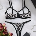 thumbnail image 4 of Bystar Sexy Underwire leopard print Push Up Bra Half cup holder chain crotch opening Lingerie Set for Women 2 Piece, 4 of 5
