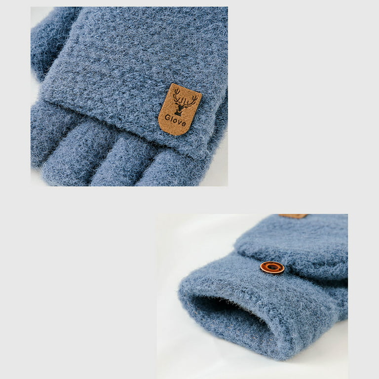 Fingerless Mittens Short, Cadet Blue Merino Wool