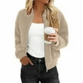 thumbnail image 4 of Otntypg Women Fleece Cropped Jacket Fall Winter Bomber Long Sleeve Faux Sherpa Fuzzy Thick Warm Casual Zip Up Outwear Coat with Pocket Beige S, 4 of 8