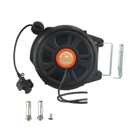 Retractable Extension Cord Reel 10M Heavy Duty Power Cord 180° Swivel Bracket for Ceiling or Wall Mount Auto Electric Cable Reel