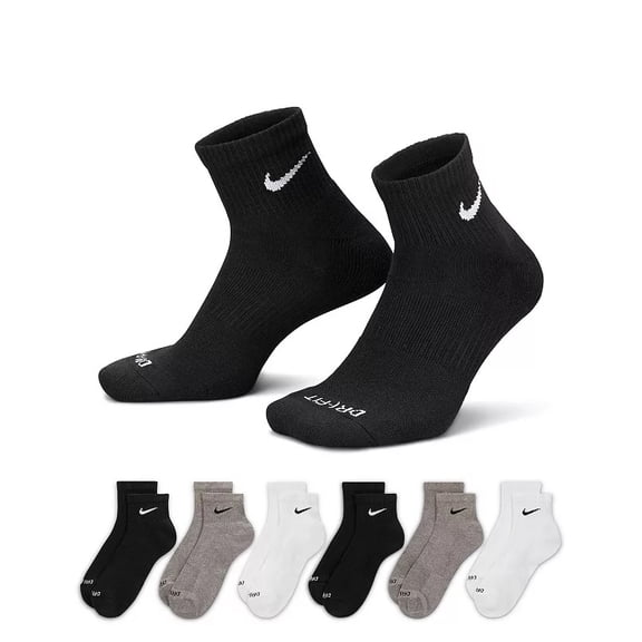 Nike Everyday Plus Cushion Ankle Socks, 6 Pack – Color: Gray Multi / Size: Large, Men 8-12, Women 10-13