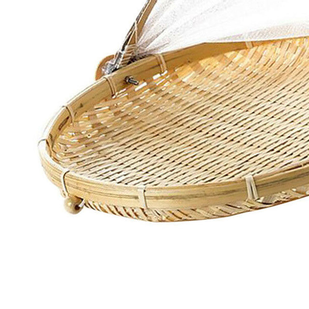 Dream Lifestyle Tent Basket Food Serving Tent Basket, Bamboo Serving Food Tent Basket Hand-woven Food Serving Basket Dustproof Round Picnic Basket Covered Vegetable Fruit Food Storage Basket