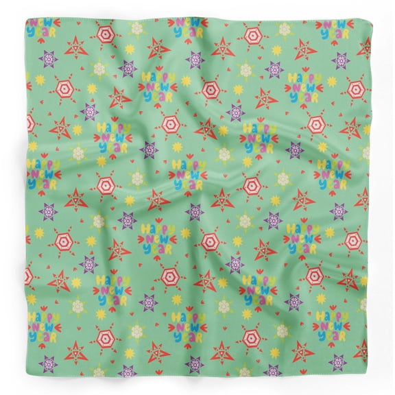 Bimba Green Snowflake & Happy New Year Text Pure Silk Printed Head Bandanas Summer Neck Wrap Scarf 40 x 40 Inches