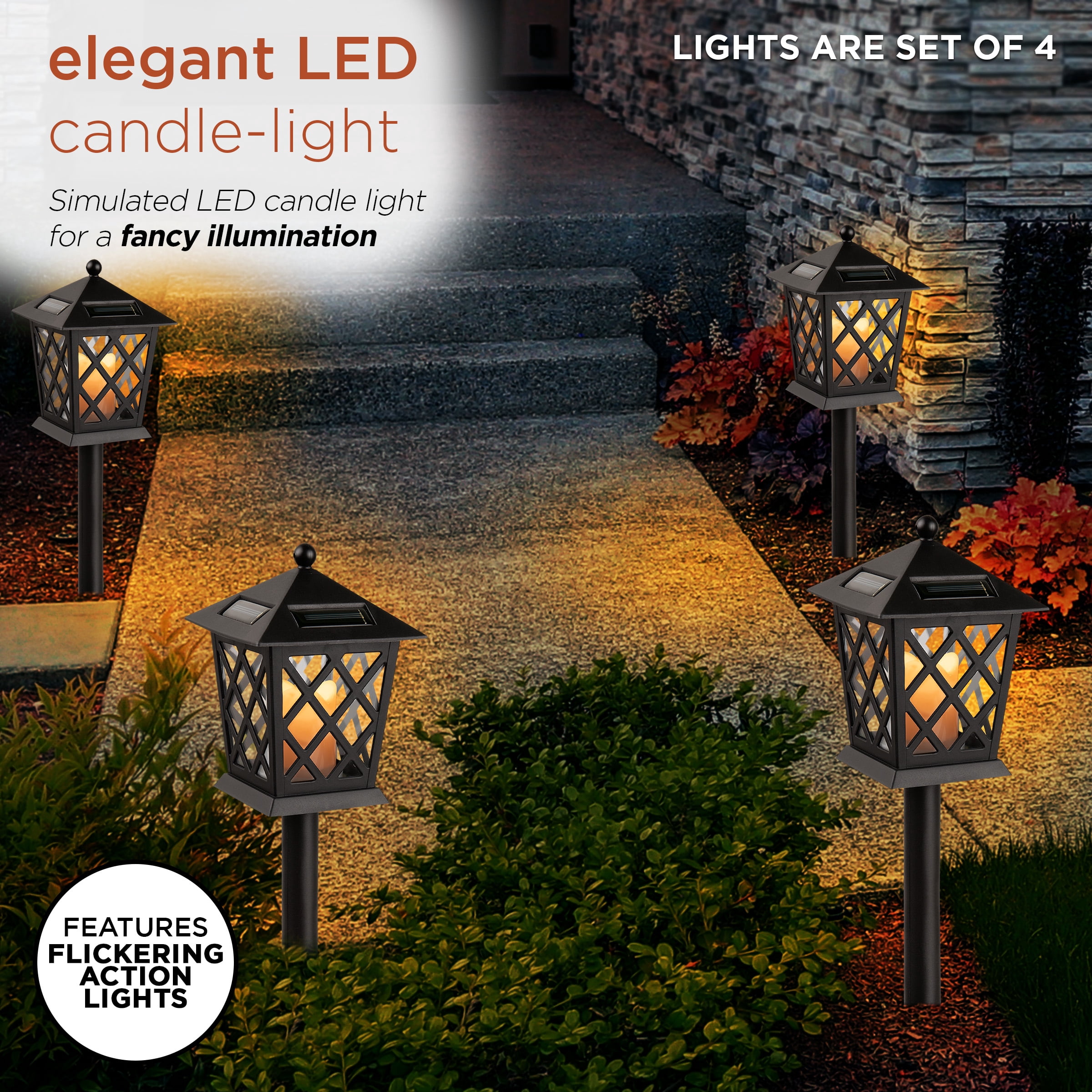 Alpine Corporation 16" Outdoor Metal Solar LED Light Pathway Stakes, Set of 4, Black